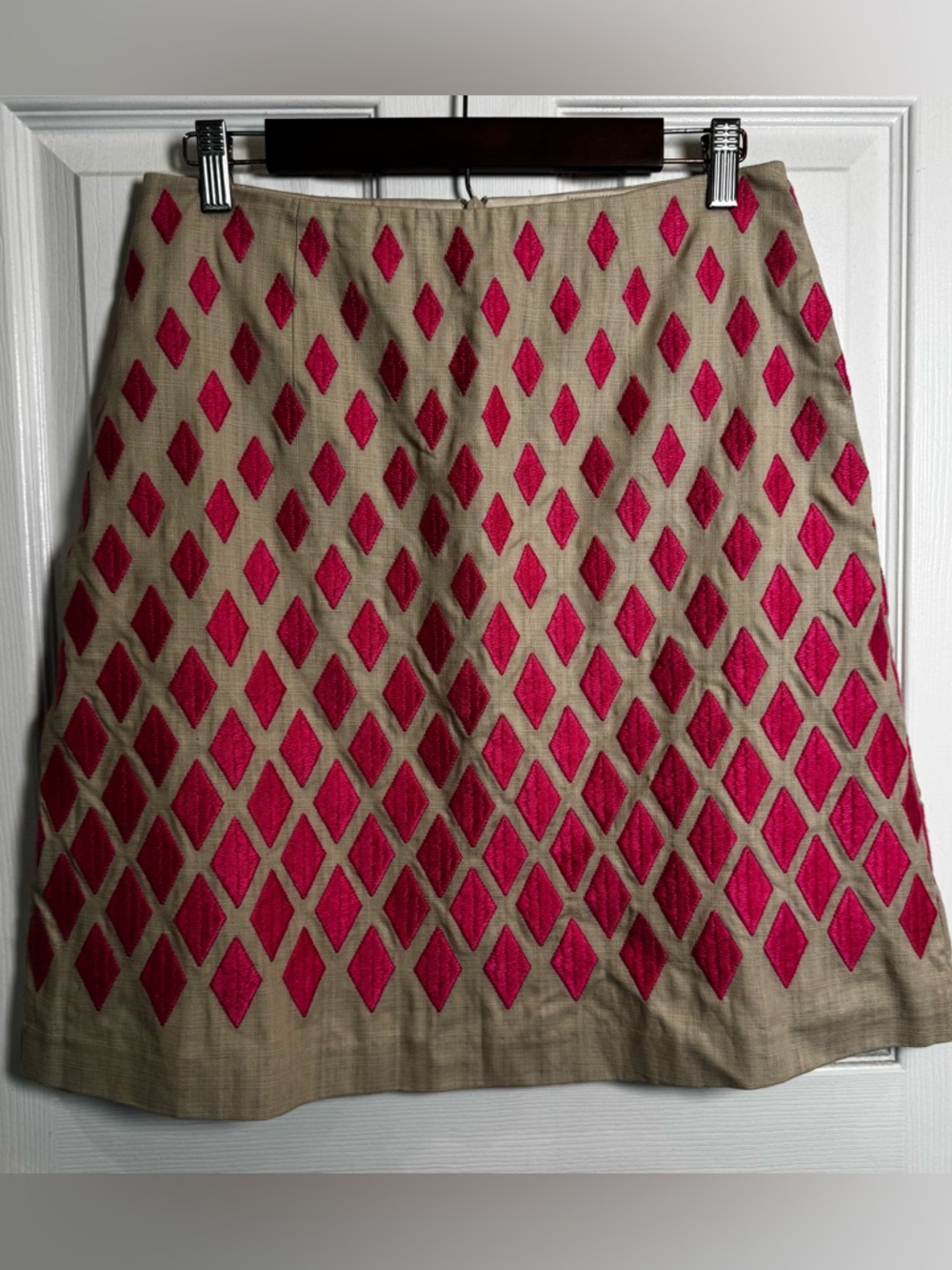Boden Embroidered Skirt Pink Diamond Pattern Cotton A-Line US Size 6R Cotton